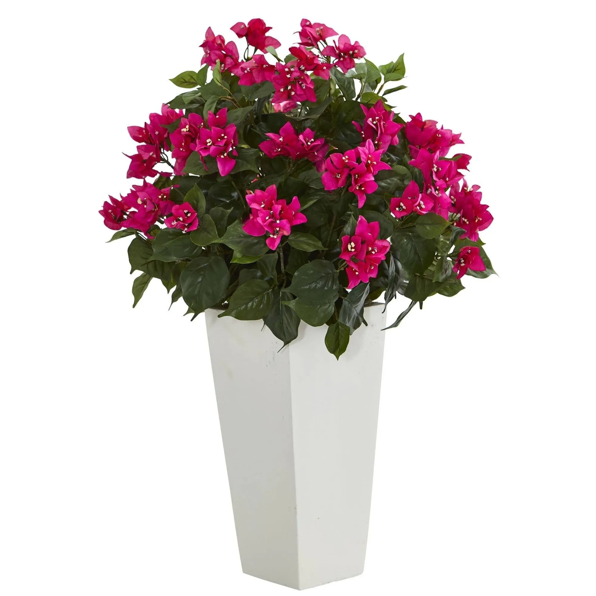 Nearly Natural Bougainvillea Artificial Plant in White Tower Planter