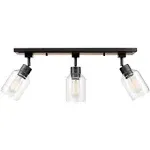 Globe Electric Griffith 25 in. 3-Light Faux Wood and Matte Black Track Lighting with Clear Glass Shades 59798