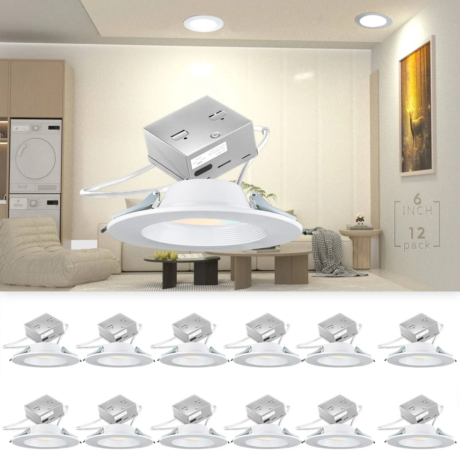 12 Pack Led Recessed Lighting 6 Inch Cri90 3000k/4000k/50<wbr/>00k Selectable Led Can 