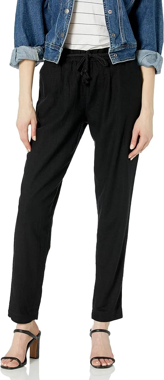 $59 Jessica Simpson Womens Black Adjustable Tapered Leg Linen Beach Pants Small