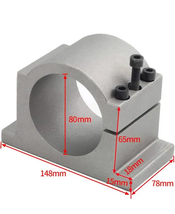 RATTMMOTOR 80mm CNC Spindle Motor Clamp Mount Bracket Support Cast Aluminium with 3pcs Screws for φ80mm 1.5KW 2.2KW CNC Router Engraver Milling Water Cooled Air Cooled Spindle Motor