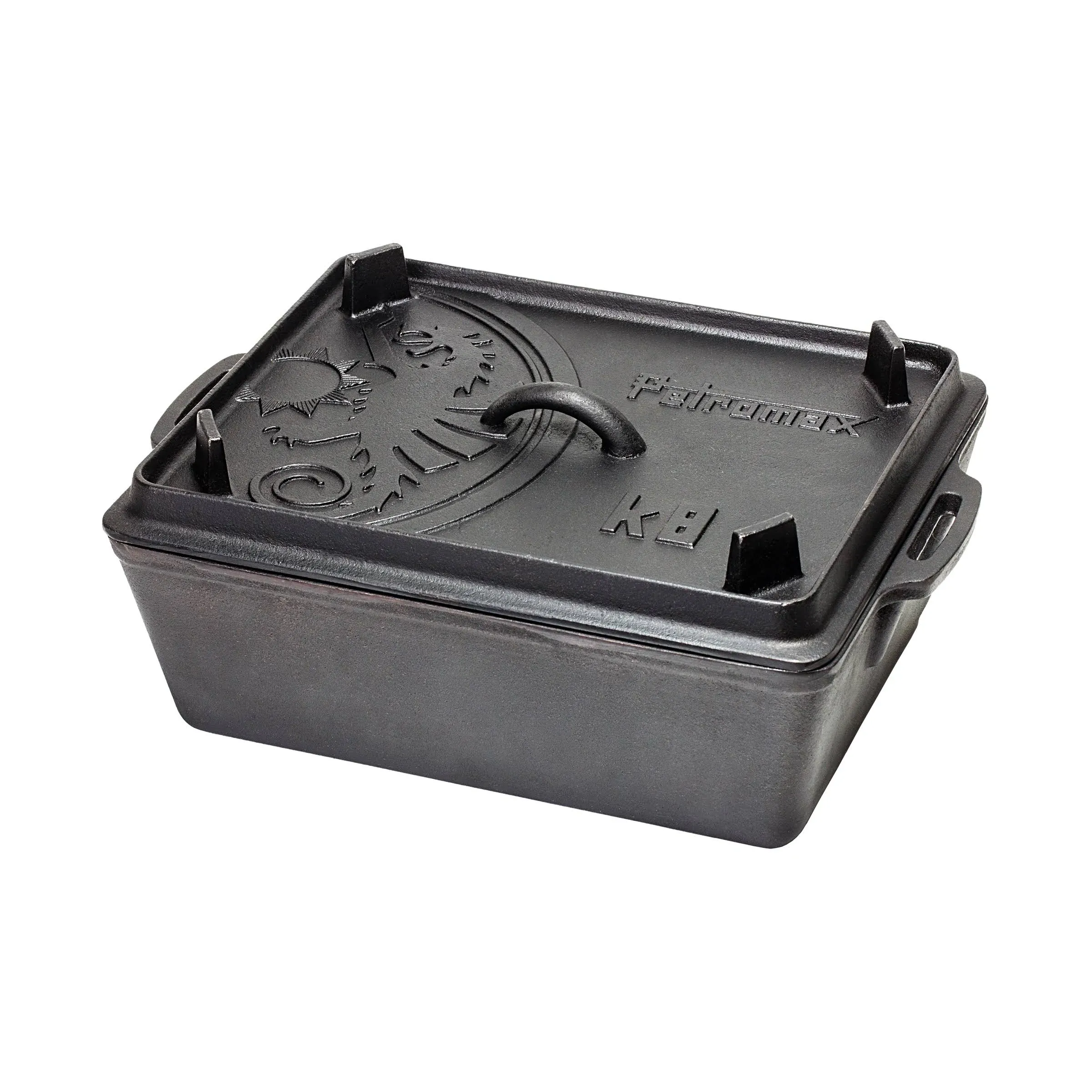 Petromax Loaf Pan with Lid, Large Cast Iron Bakeware Pan with Handles for Campfire or Home Kitchen, Pre-Seasoned, Can Also Use Lid for Cooking