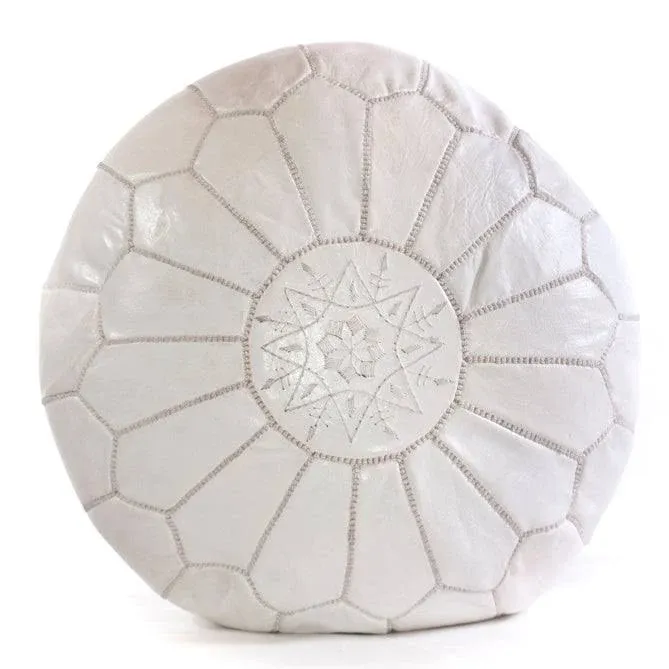 White Moroccan Leather Pouf