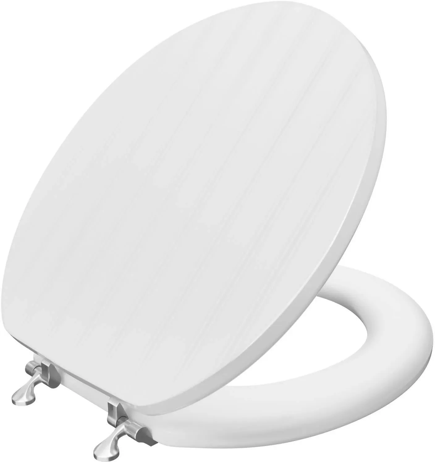 Jones Stephens Deluxe Sculpted Molded Wood Seat White Bead Board Chrome Hinge Round Closed Front with Cover C3B4R400CH