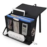 Retyion Bedside Storage Organizer with Power Strip Holder and Adjustable Straps Bed Hanging Bag for Home Bunk Bed Dorm Sofa (Black)