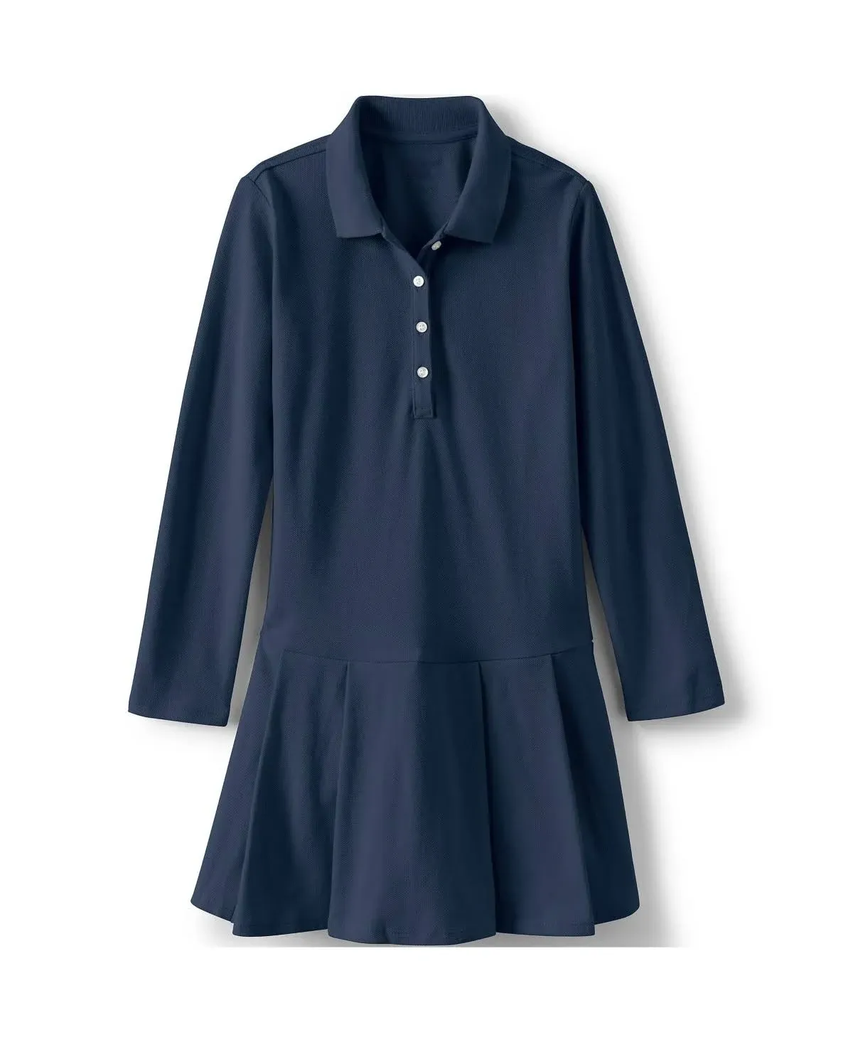 Lands' End Girls Long Sleeve Mesh Pleated Polo Dress