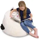 Posh Creations Cute Soft and Comfy Bean Bag Chair for Kids, Large, Animal - Ivory Cat