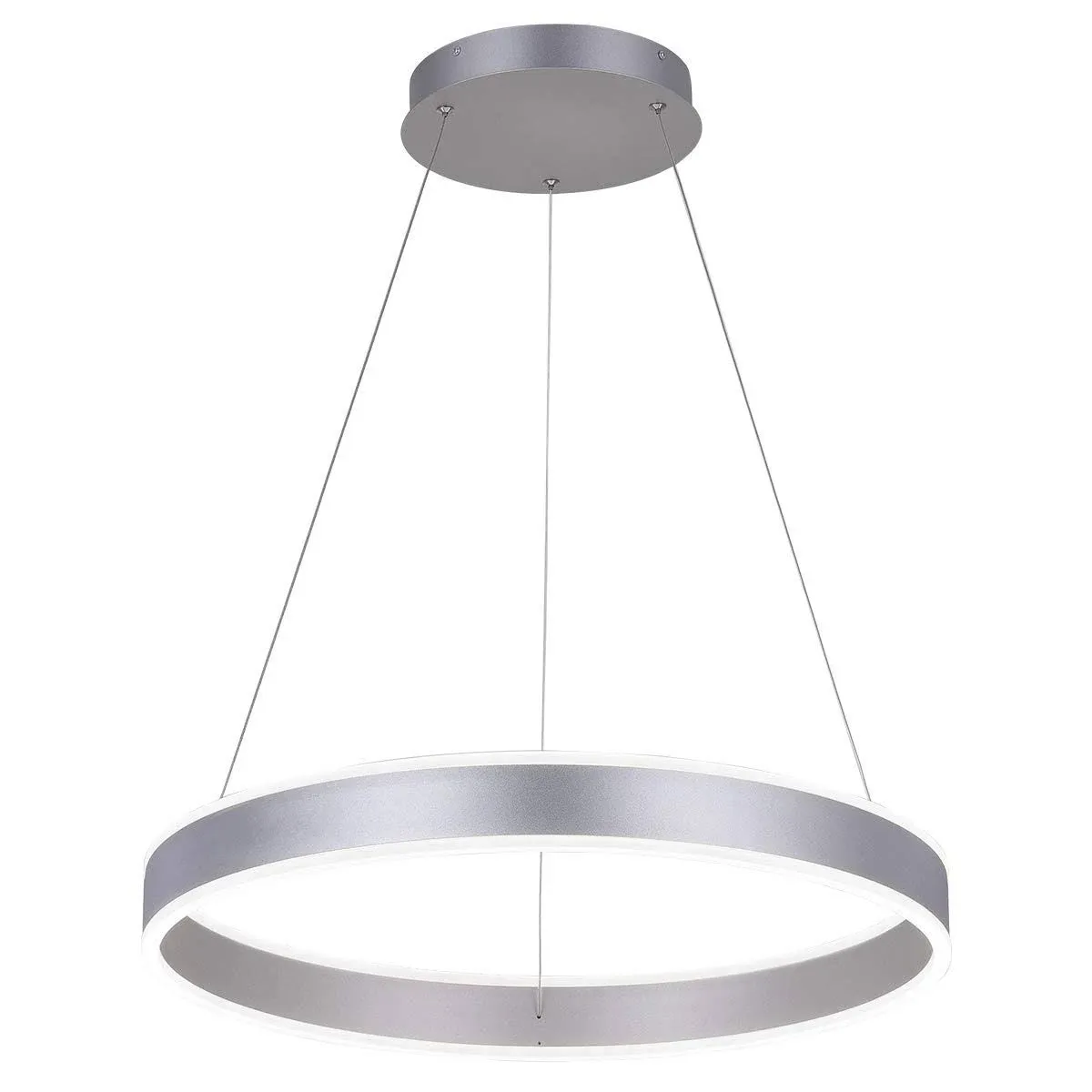 Room Decor Modern LED Chandelier 23.62'' Dimmable 1-Ring Chandelier 76W Circular Pendant Light for Dining Room Kitchen Island Bedroom, 6000K, Silver UL Listed