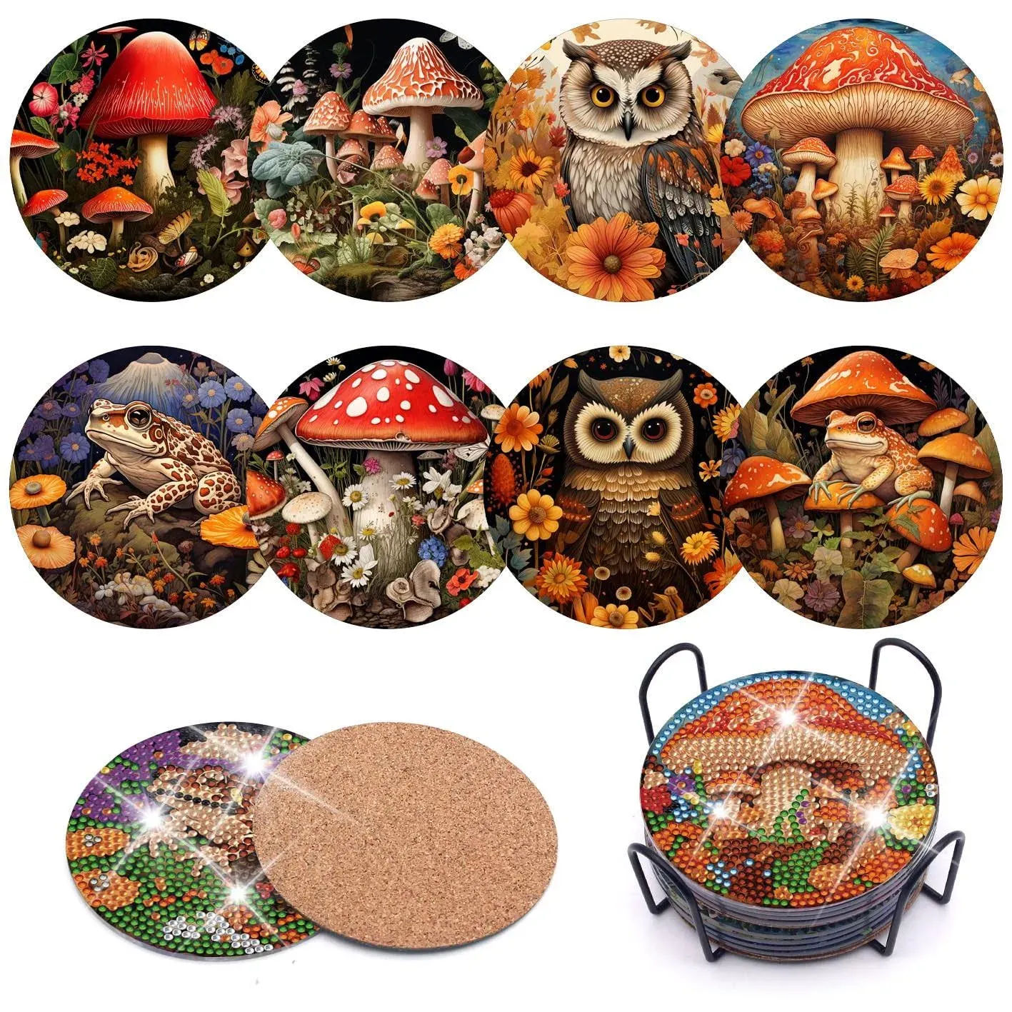 8pcs Mushroom Diamond Painting Coasters Kit, Owl Diamond Painting Coasters with ...