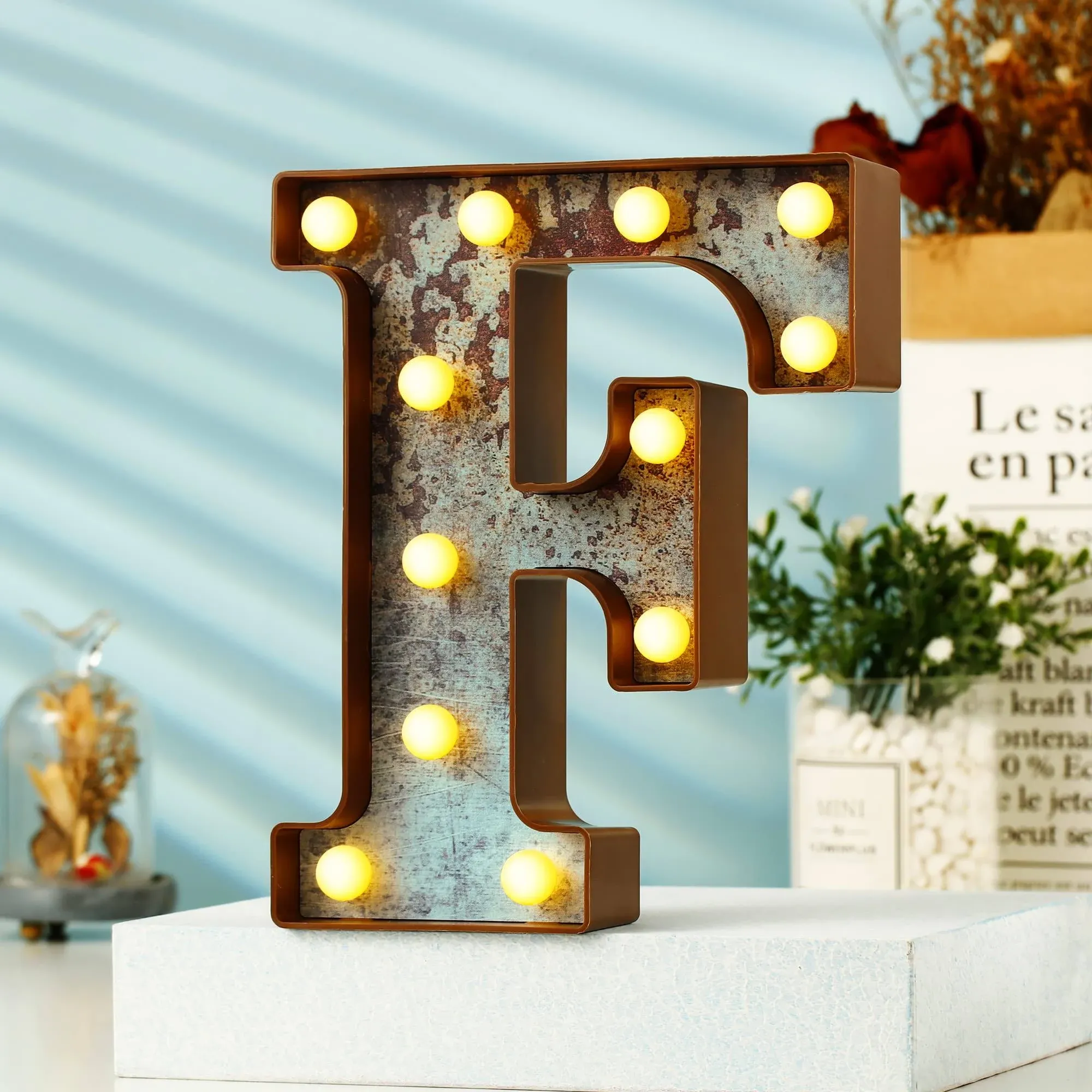 Vintage Rusty Letter Lights Led Marquee Light up Letters for Events Wedding Party Birthday Home Bar DIY Decoration - Industrial Vintage Style F