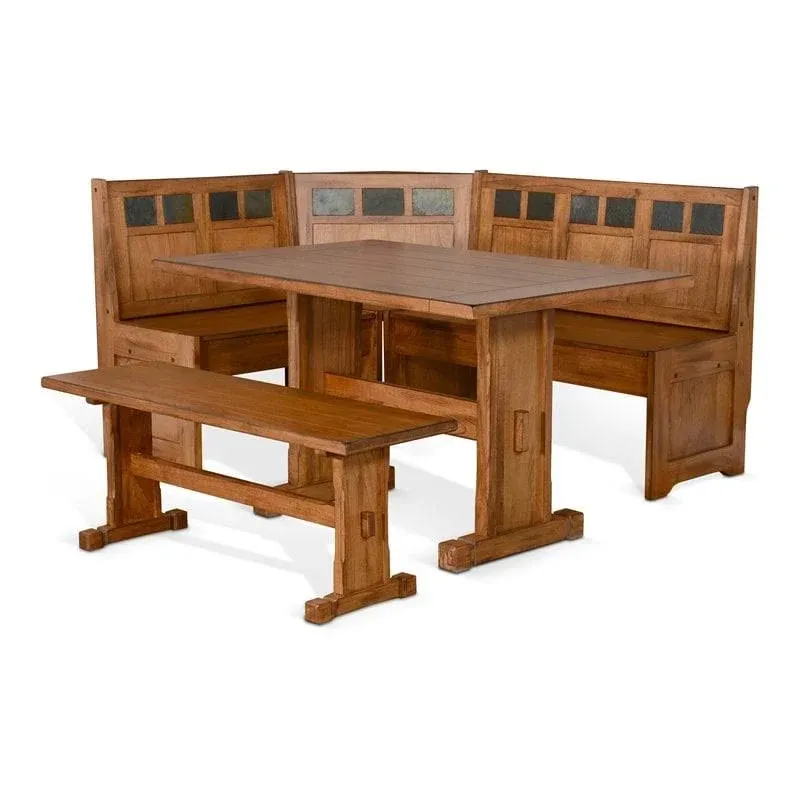 Cooper Farmhouse Wood Breakfast Nook Set in Rustic Oak