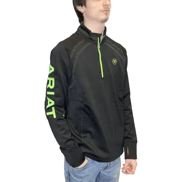 Ariat Men's Tek Team Black & Lime 1/2 Zip Sweatshirt 10039092 L / Black