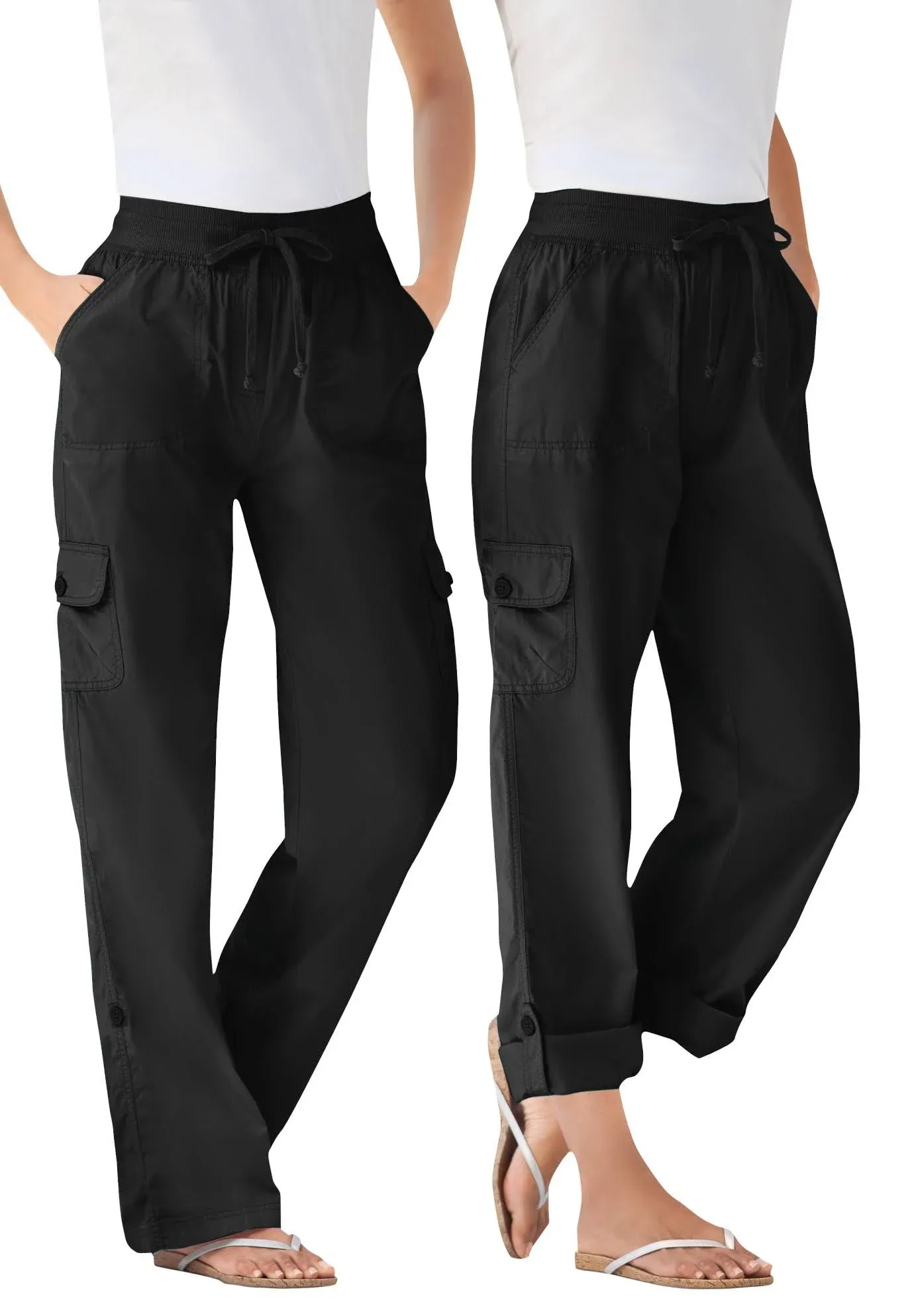 Woman Within Women's Plus Size Petite Convertible Length Cargo Pant - 34 WP, Black