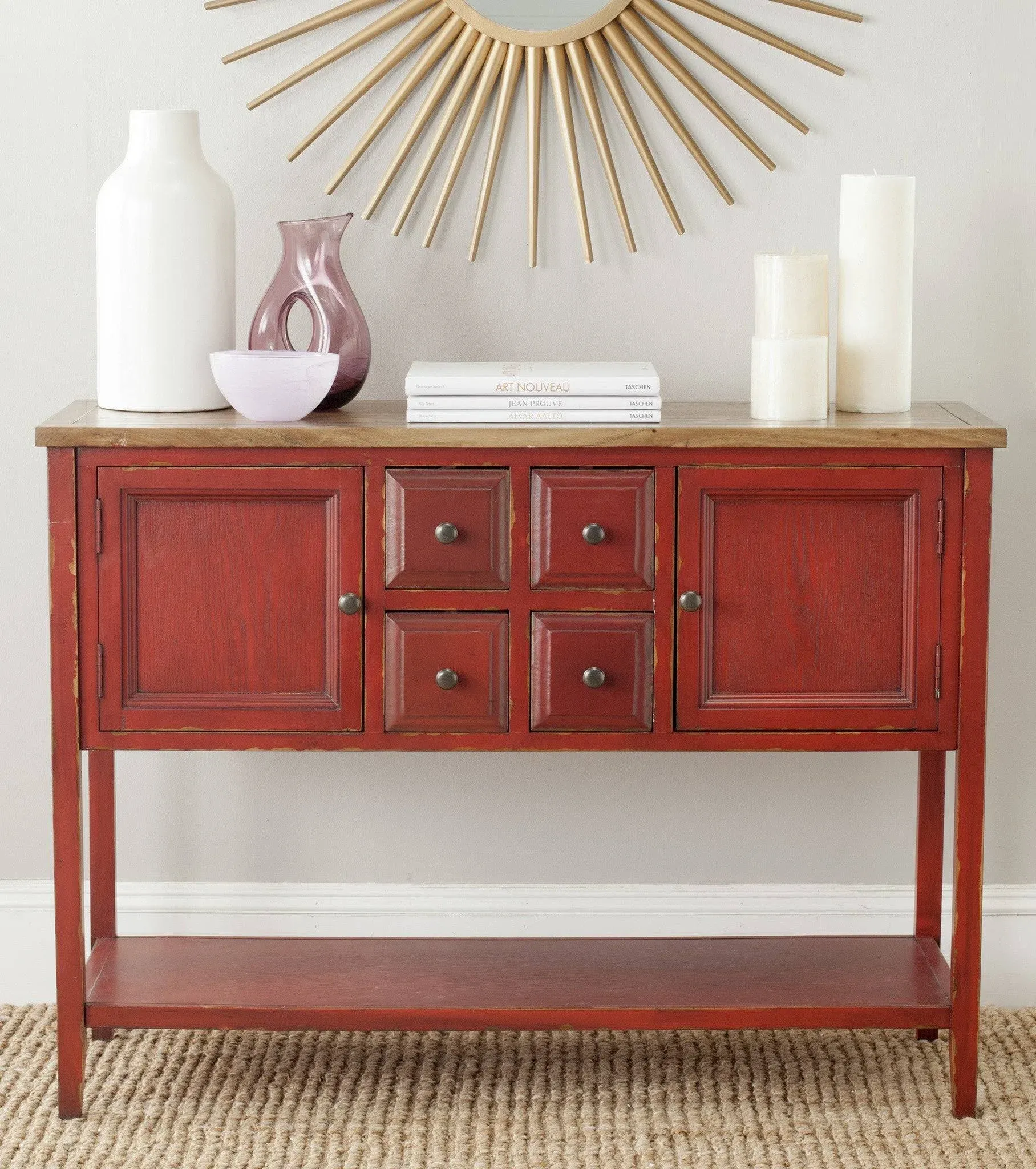 SAFAVIEH Charlotte Storage Sideboard | Egyptian Red / Oak |