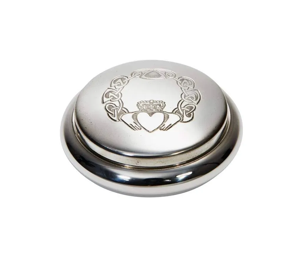 Claddagh Pewter Round Trinket Box, Pill Box, Gift - Wentworth Pewter