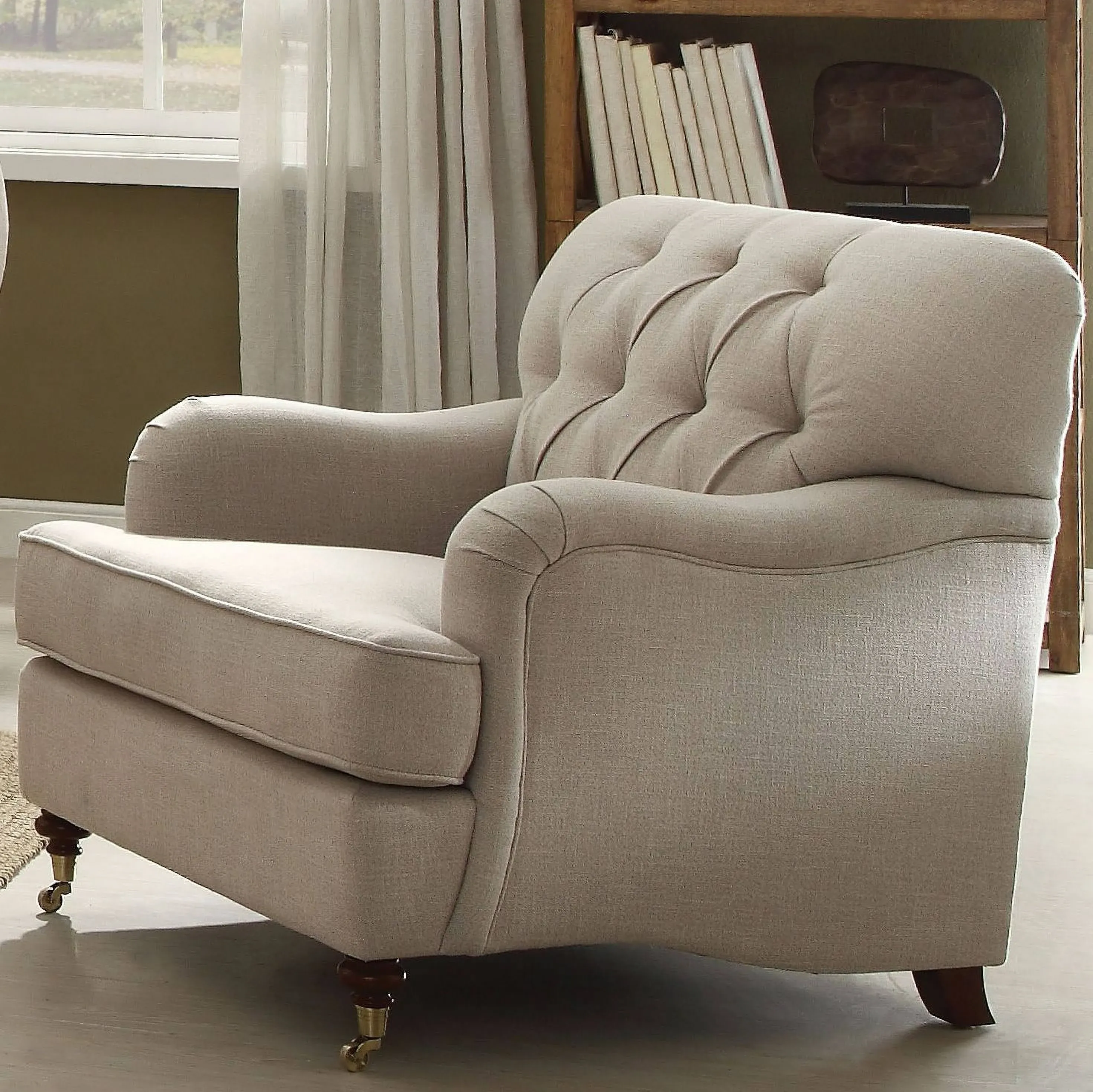 Acme Alianza Button Tufted Chair in Beige Fabric