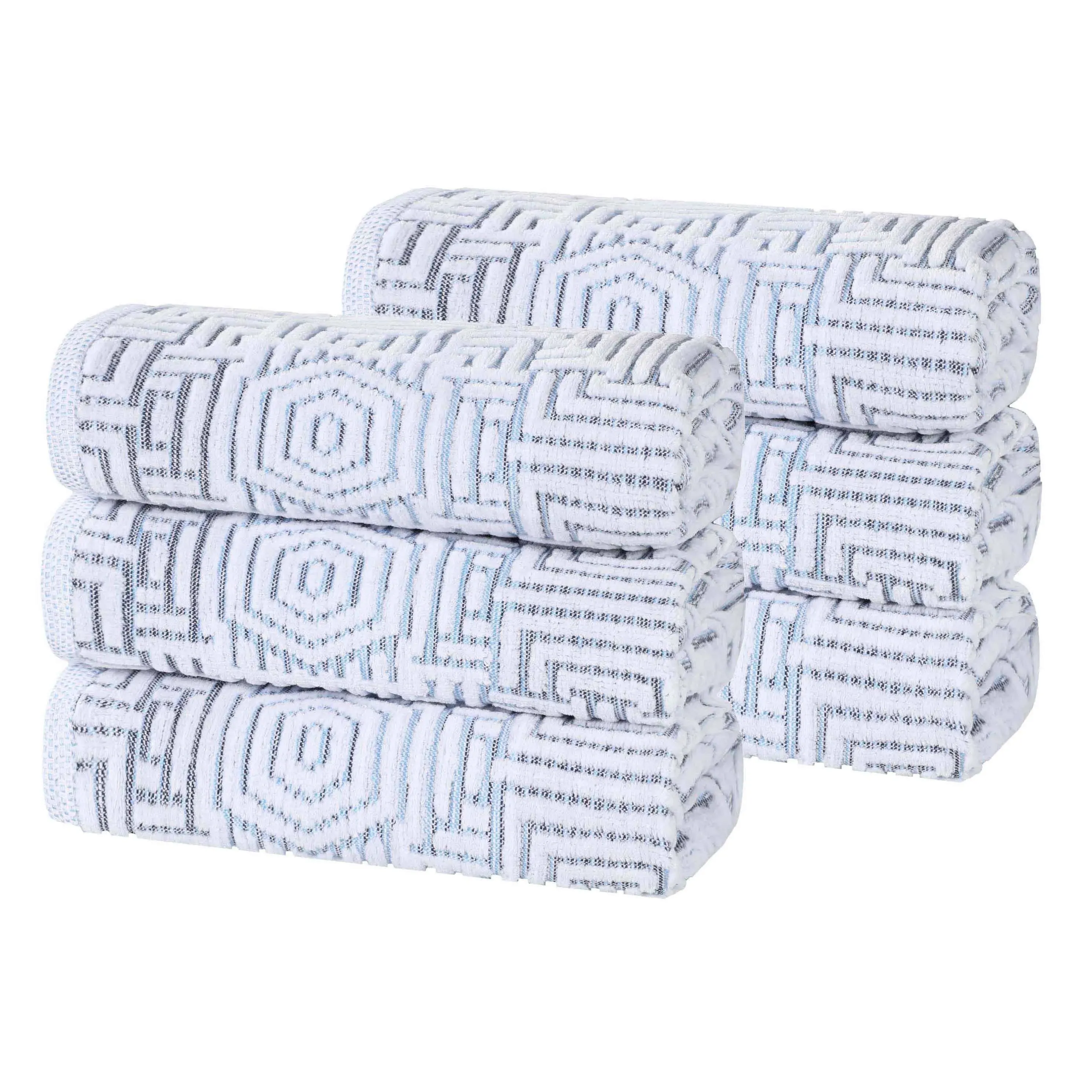 Blue Nile Mills Cotton Modern Geometric Jacquard Plush Absorbent Hand Towel Set of 6