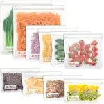 Qinline Reusable Food Storage Bags - 10 Pack BPA Free Freezer Bags(2 Reusable Gallon Bags 4 Reusable Sandwich Bags 4 Food Grade Snack Bags) Extra