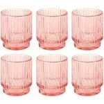 Koyal Wholesale Ribbed Glass Votive Candle Holders - Aesthetic Decor & Candle Holders for Table Centerpiece Blush Pink