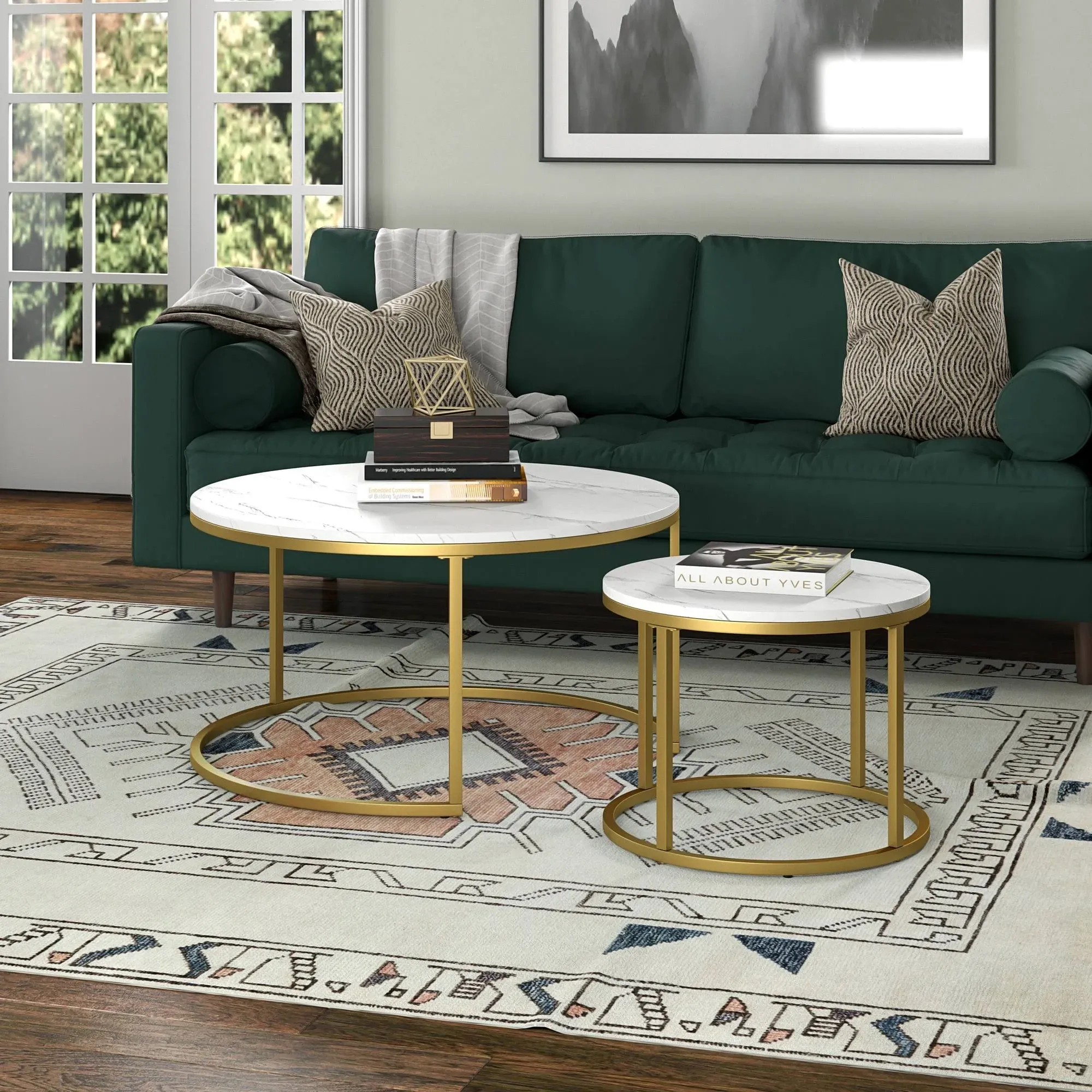 Watson Round Nested Coffee Table with Faux Marble Top