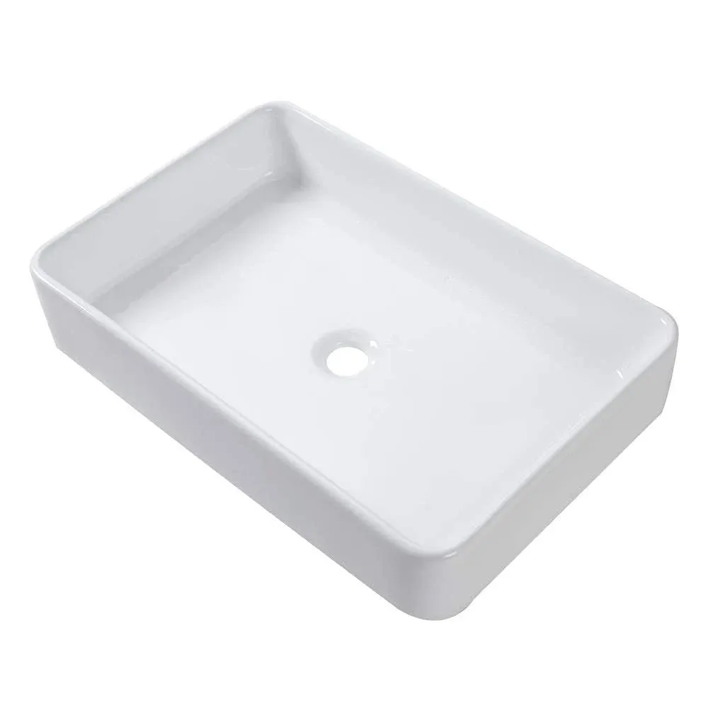 Lordear White Bathroom Sink 24"x16" Rectangle Bathroom Vessel Sink Modern Above