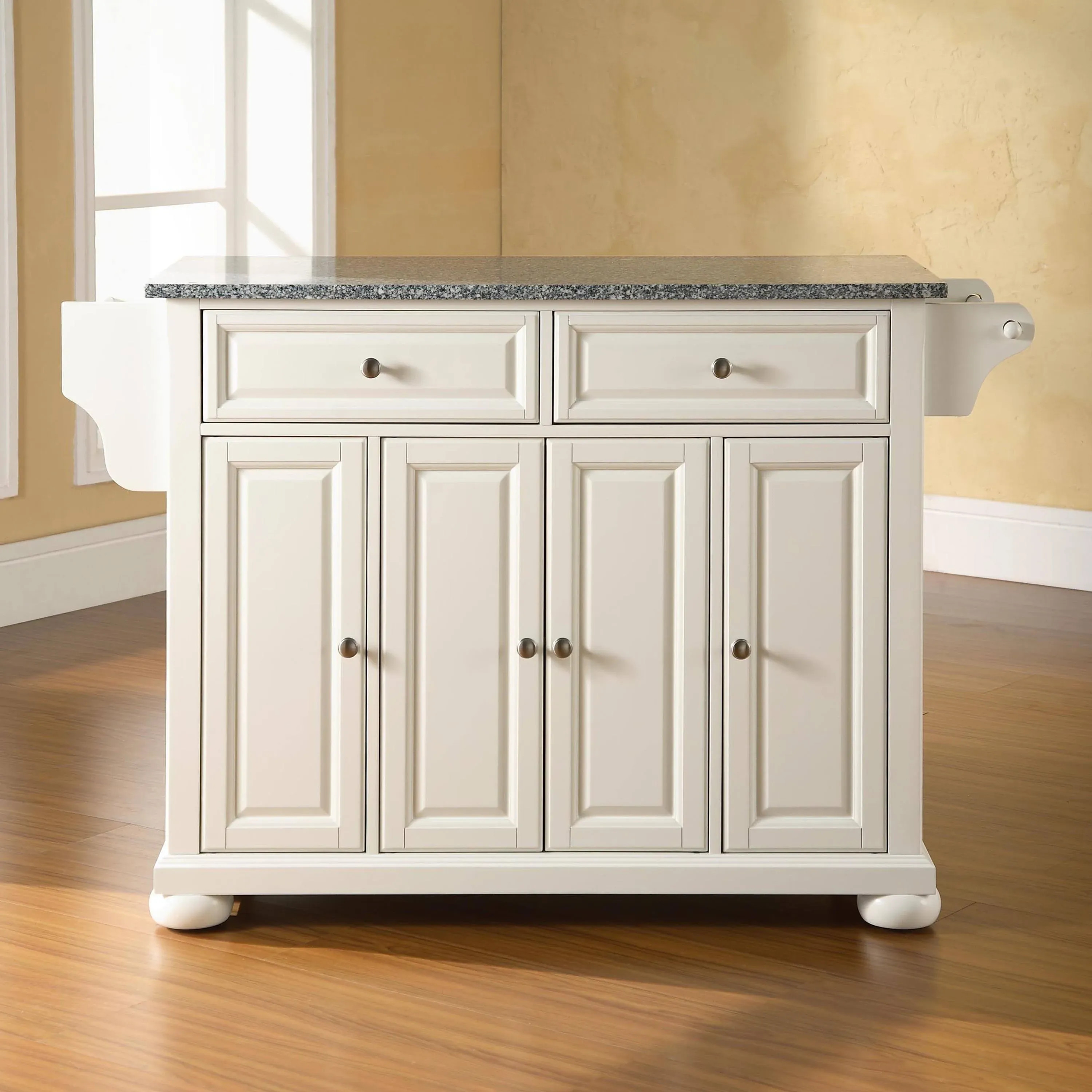 Alexandria Granite Top Full Size Kitchen Island/Cart White/Gray - Crosley KF30003AWH