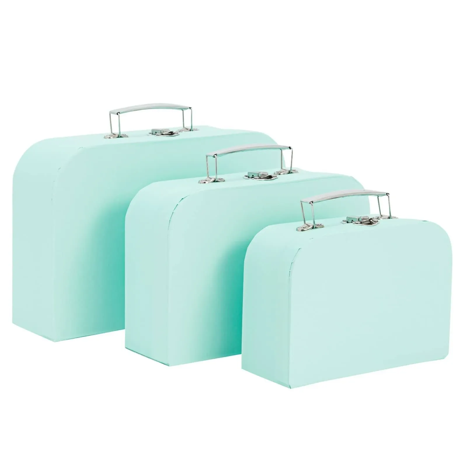 Set of 3 Different Sizes of Paperboard Suitcases w/ Metal Handles, Mint