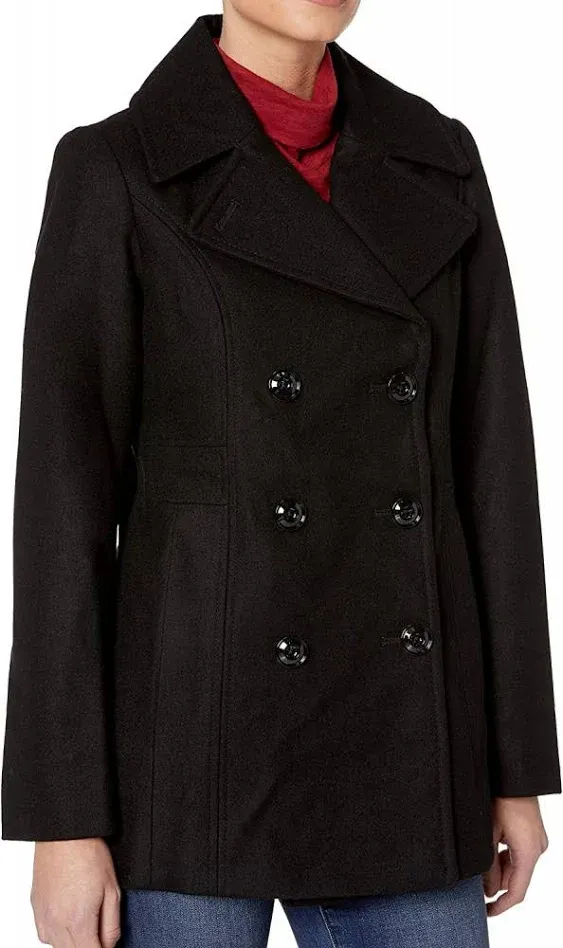 London Fog Women's Double Breasted Peacoat with Scarf