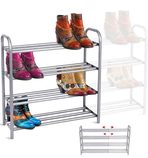 GEMITTO Shoe Rack Organizer for Closet Entryway, 4 Tiers Adjustable Heavy Duty ...