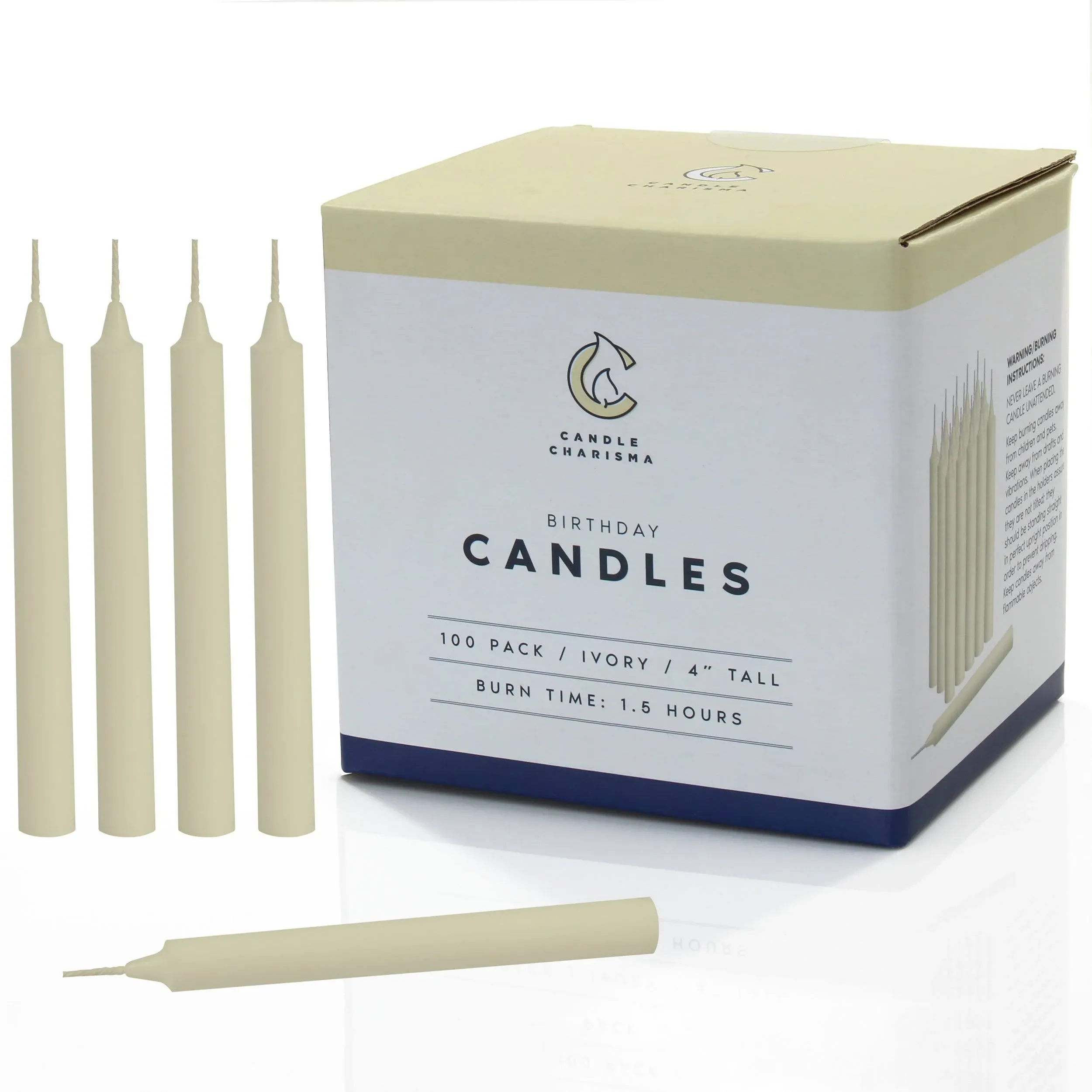 Candle Charisma 100 Ivory Spell Candles - 4" Unscented Paraffin Chime Candles, Smokeless & Dripless, Colored Candles, 1.5 Hours Burn Time 0.4" Thick Taper Candles for Rituals, Witchcraft and Parties