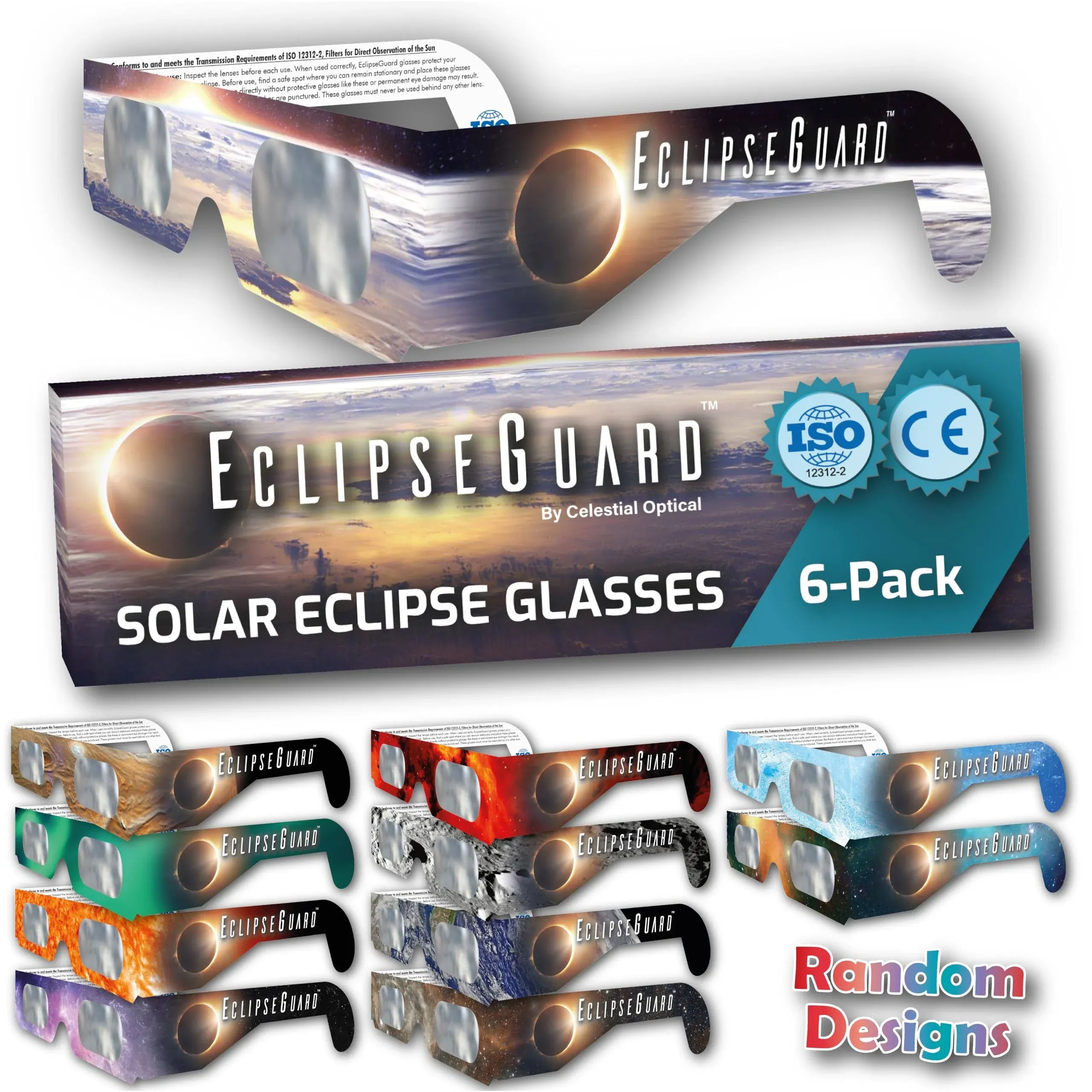 (6-Pack) EclipseGuard: Premium Eclipse Viewing Glasses - AAS Recommended | ISO 12312-2 Certified | Lenses Made in USA | Bilingual