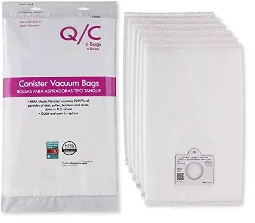 6 Style Q/C 53292 Hepa Filtration Bags. Compatible with Kenmore Elite, Intuition, Progressive, 200 400 600 700 800 Series Canister Vacuum Cleaners. Replaces Part # 5055 50104 50557 50558 53291 (white)