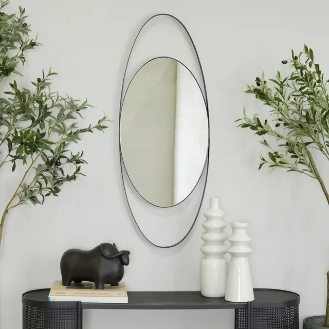 Metal Contemporary Wall Mirror - 16 x 2 x 42 - Gold