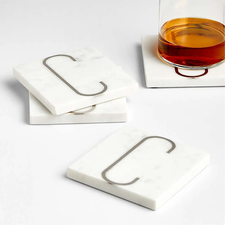 Marble "C" Monogram Coasters, Set of 4