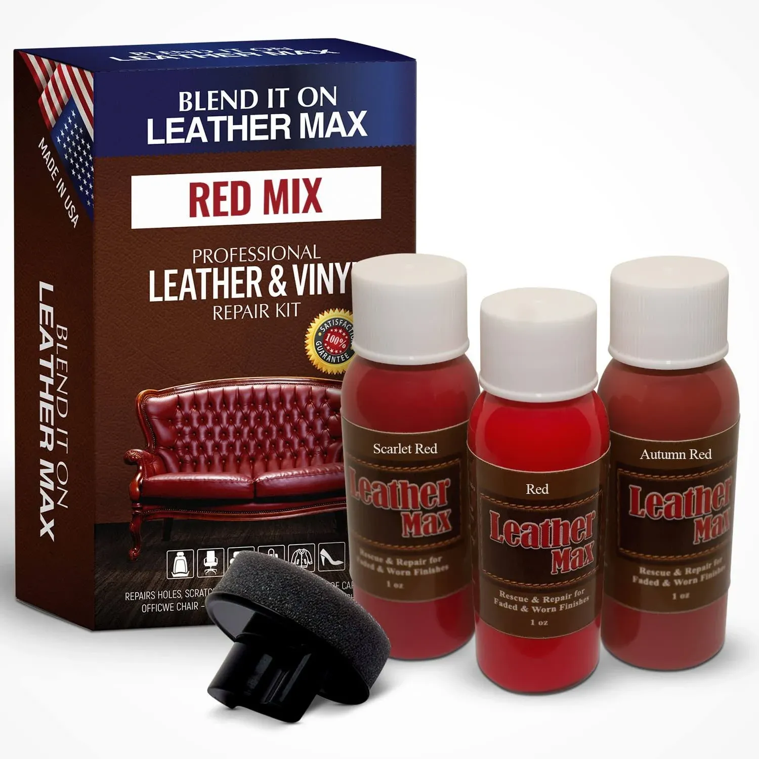 Leather Max Quick Blend Refinish and Repair Kit - Restore Couches, Furniture & Car SEATS - 3 Color Shades