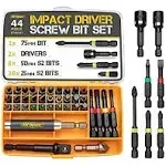 44pc Impact Drill Driver Screw Bit Set With Popular PZ & Ph Sizes. 1/4 Hex S2 Screwdriver Bits With Nut And Socket Drivers