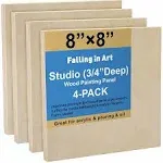 Falling in Art Unfinished Birch Wood Canvas Panels Kit, Falling in Art 4 Pack of 8x10’’ Studio 3/4’’ Deep Cradle Boards for Pouring Art, Crafts, Painting, and More