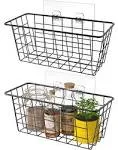 MaraFansie Hanging Kitchen Baskets Wire Storage Basket Over The Cabinet Door Organizer, No Drilling Adhesive Basket for Cabinet Pantry Organization