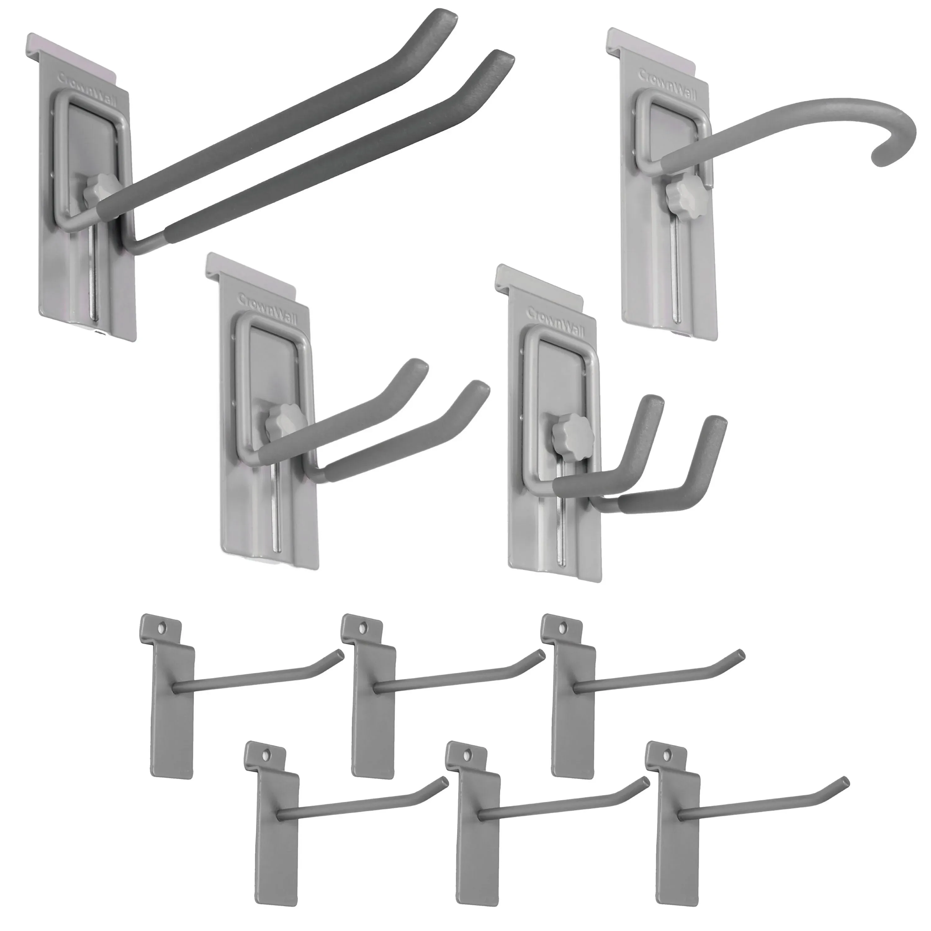 Crownwall Slat Wall Accessories - Heavy Duty Steel Locking Hook Kit Slatwall Panels (10-Piece)