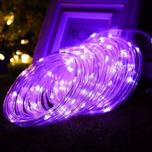 QITONG 2 Pack Purple Solar Rope Lights Outdoor Waterproof, Each 33ft 100 LED Solar Christmas Lights, 8 Modes Christmas Rope Lights for Fence,Gazebo,Yard,Walkway,Path,Garden Christmas Decor