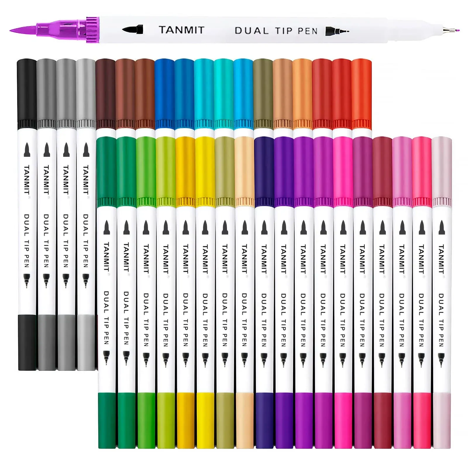 Dual Brush Marker Pens for Coloring Books, Tanmit Fine Tip Coloring Ma