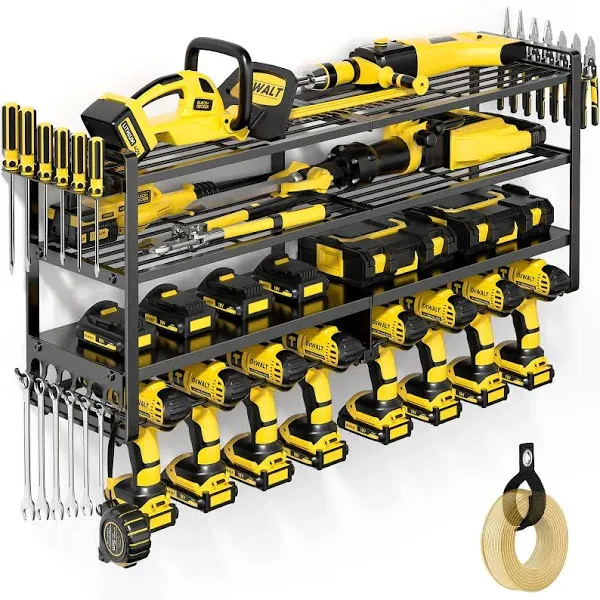 POKIPO Large Power Tool Organizer Wall Mount, Heavy Duty Widen 8 Drill Holder, 4 Layers Cordless Tool Storage Rack, Utility Racks Shelf for Garage