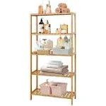 Kinsuite 5-Tier Bamboo Free Standing Storage Rack Shelf Multifunctional Bamboo Shelving Unit Bathroom Kitchen Living Room Holder