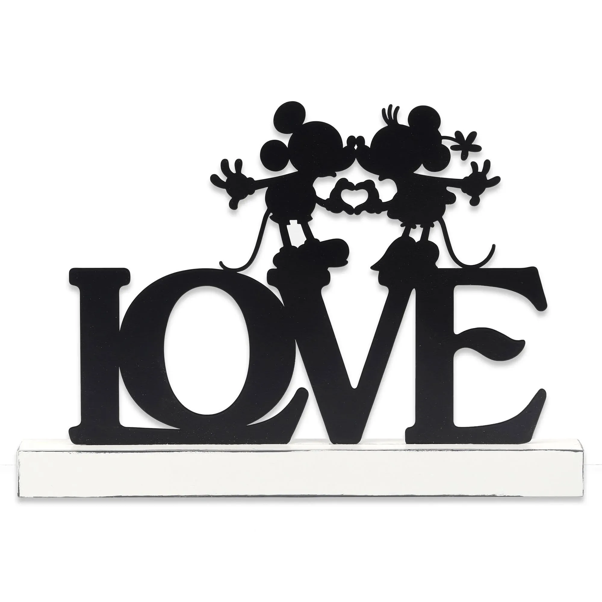 Disney Mickey & Minnie Mouse Kissing Silhouettes Love Tabletop Decor with White Base