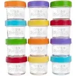 Wee Sprout Plastic Storage 4 oz Baby Food Jars Set of 12 Multicolored Lids