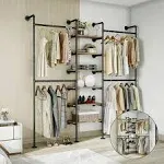 Industrial Pipe Clothes Rack, DÉCOR Wall Mounted Clothing Rack, for Walk-in