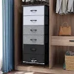 Crestlive Products Vertical Dresser Storage Tower - Sturdy Steel Frame, Wood Top, Easy Pull Fabric Bins, Wood Handles - Organ