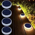 Solar Deck Lights, Driveway Walkway Dock Light Solar Powered Outdoor Waterproof Stair Step Pathway Ground LED Lamp for Backyard Patio Garden, Auto On/Off - Warm White - 4 Pack