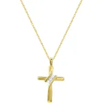 Jewel Exclusive 10K Yellow Gold Natural Round-Cut Diamond Accent 3 Stone Cross Pendant