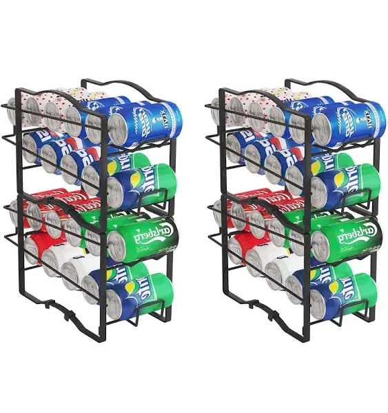 GILLAS 4 Pack Soda Can Organizer Rack for Pantry, Stackable Beverage Soda Can Storage Dispenser Holder for Refrigerator, Cabinet, Black